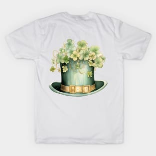 Gold and Green Leprechaun Top Hat with Clover T-Shirt